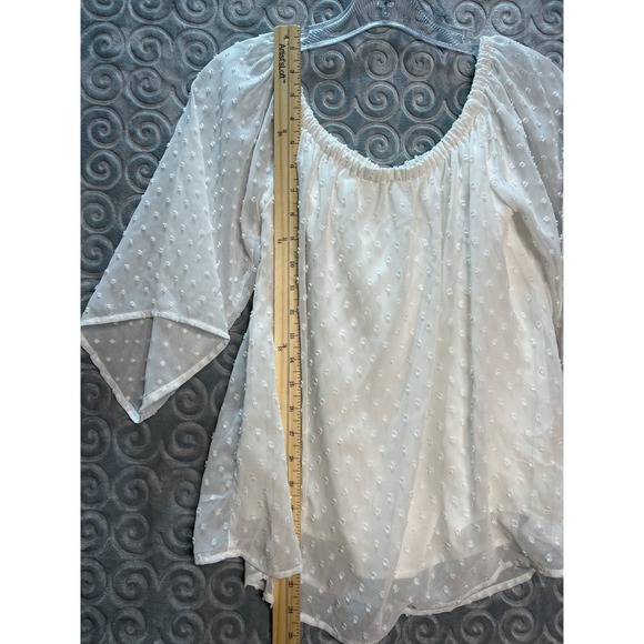 Miami Textured Dot Off The Shoulder Blouse White Sheer Sleeve Size M - Picture 5 of 10